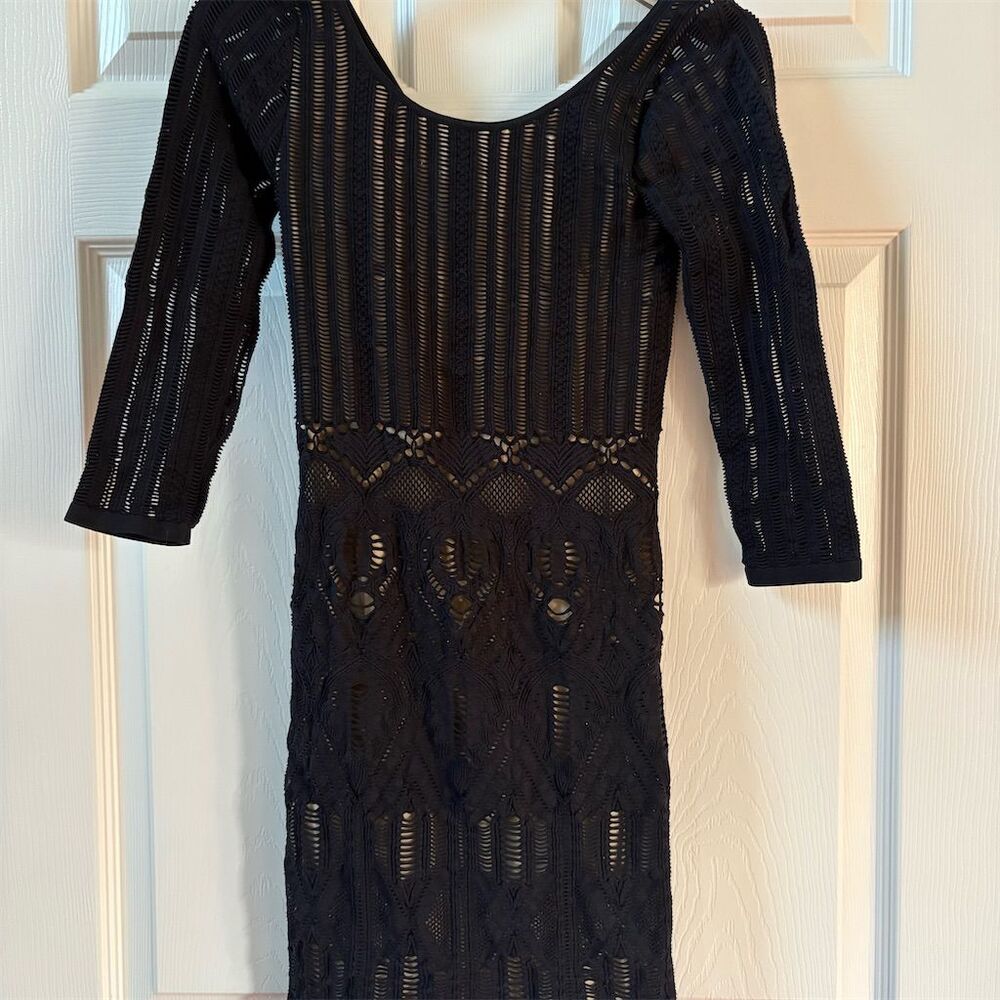 Arden  Black Knit‎ Bodycon Dress XS 3/4 Sleeve Party Cocktail